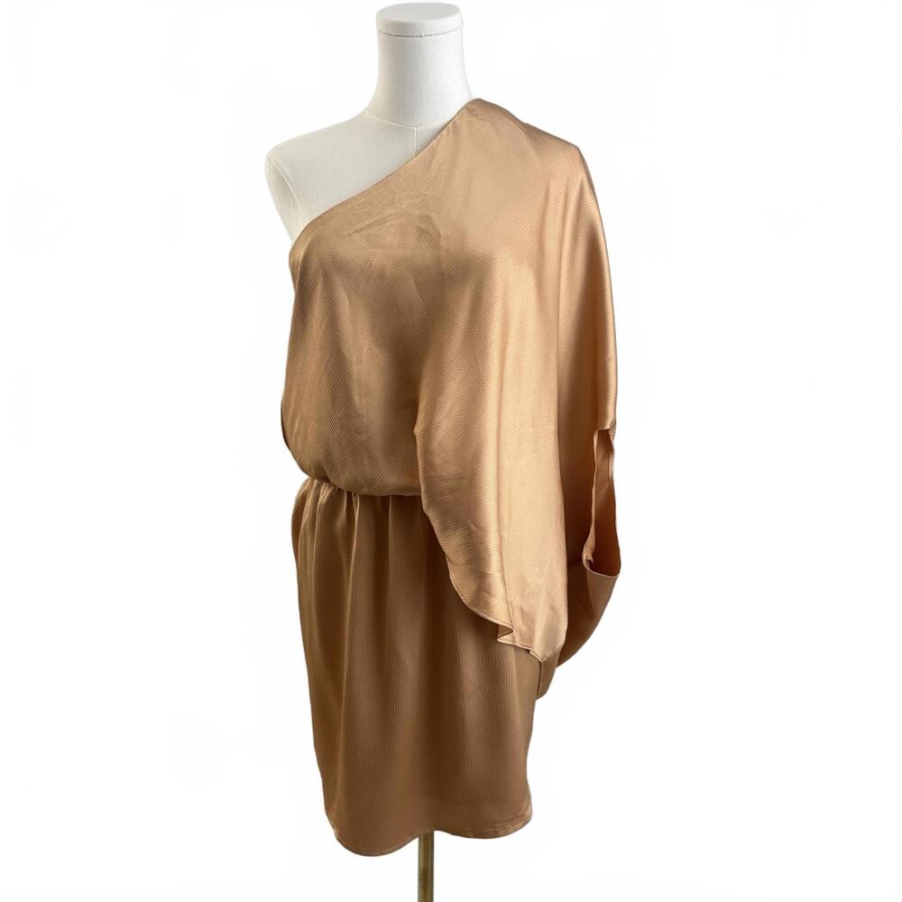 Mittoshop | NWT Gold One Shoulder Draped Mini Cocktail Dress Size L